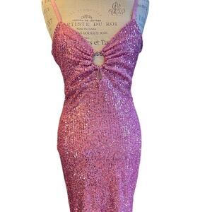 BEBE WOMEN'S SEQUIN MINI PINK - L - NWT